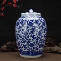 Jingdezhen blue and white ceramic rice cylinder cylinder 20 Jin 30 Jin 50 Jin 100 water tank with lid rice bucket Pickles
