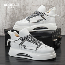 European station mid-top air-cushion mens small white shoes autumn new board shoes inner height-increasing casual shoes leather thick-soled mens boots