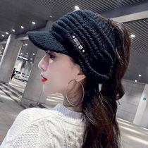 Suitable for high ponytail hat winter plus velvet Joker fashion empty top hat Korean version of thick wool warm cap cap