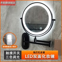 Wall-mounted vanity mirror led with light hotel vanity mirror folding bathroom magnifying mirror free toilet punching telescopic