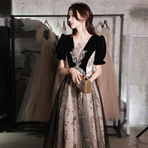 Style Evening Gown Dress Lady Banquets Air Quality Light Extravagant high-end black Host Liondress High sense of high level