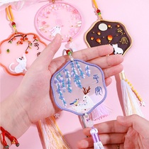Hand embroidered diy material bag bifacial embroidered pendant self-making gift car hanging Guochao gift giving old outboy