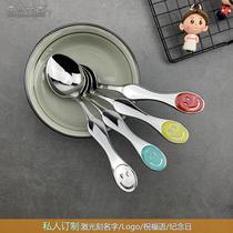 18 - 10 stainless steel cartoon cute childrens spoon eating and drinking tablespoon creative smiley face spoon home