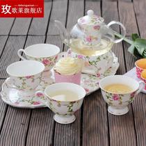 European-style flower teapot set glass pot heating candle stove cooking fruit base ceramic flower tea set teapot filter