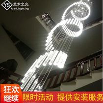 Stairway Pendant Light Villa Duplex Stairway Hollow Rotating Water Crystal Light Modern Extra-long Staircase Lamp Long Chandelia