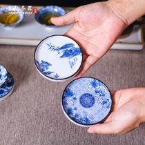 Blue and white hand-painted coaster household ceramic saucer simple cover bowl heat insulation pad creative personality small saucer tea ceremony accessories