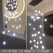 Rotating floor stairway Long hanging lamp light and luxurious crystal ball hollow loft apartment building in the middle floor Living room large hanging lamp