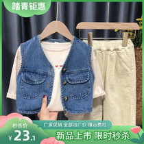 Baby Waistcoat Spring Autumn Outwear Fashion Ocean Qi Children Baby Kshoulder Girl Cowboy Vest Boy Coat Thin