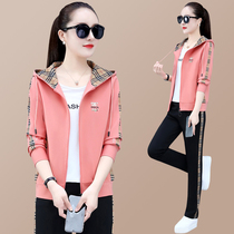 361 sports suit womens spring and autumn Jordano fashion large size running casual wear hooded sweater three-piece set tide