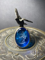Yin Carved Glazed Atmosphere Deep Sea Blue Glazed Brooch Chest Needle Pendant Dual-use 980 Dingjin 900 Lower sowing No to no refund