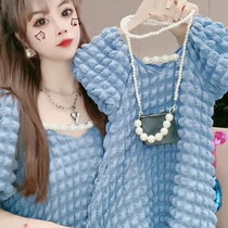 Different kind of pro-sub-loaded summer-packed street foggy blue girl with dress 2022 new boomer female dress foreign air