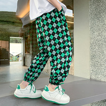 Boy Anti-mosquito Pants Summer Thin big child summer light cage pants Children sports grid boy Ocean Gas 90% Pants