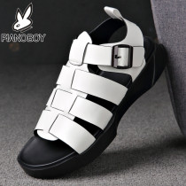 PIANOBOY men cool shoes mens summer genuine leather individuality fashion trends white soft bottom outside wearing non-slip beach shoes