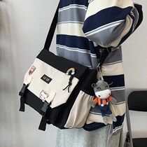 Tide Card Postman Bag Men College Student Clothing canvas Single-shoulder bag Japanese Diagonal Satchel hit Color Large-capacity Inclined Cross School Bag