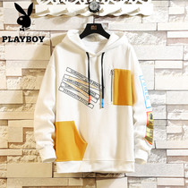 Playboy hooded sweater mens spring and autumn Korean version of the trend loose and wild casual printing white top jacket