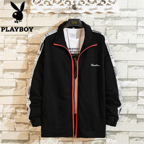Playboy mens sweater spring and Autumn trend loose and versatile stand-up collar color cardigan jacket Casual clothes men