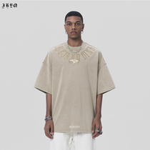 JHYQ West Coast Series American Wash Short Sleeve T - shirt Men High Street Tide Hip - Hop Hip - Hop Hand Eye Circle Half - sleeve