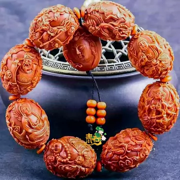 美術品 旧蔵 清 大顆單粒橄欖核 手工彫刻 壽星吊墜 手把件 極細工 中国