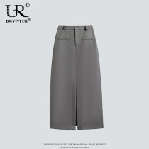 Counter womens high-waist slimming front slit suit skirt 2023 new womens summer straight A-line mid-length