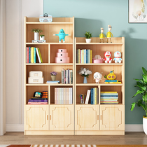 Solid wood bookcase with door simple wooden cabinet locker storage pine multifunctional childrens student floor bookshelf