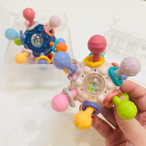 Baby soft rubber hand grasping ball hand rattle 0-1 year old baby grasping training toy teether can bite 3-6 months puzzle