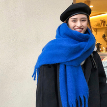 Scarf winter womens blue 2022 new shawl thickened warm scarf trendy high-end Klein blue scarf men