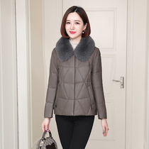 Hainings real - leather feather feather girl 2022 new mom sheep skin little fox collar casual short