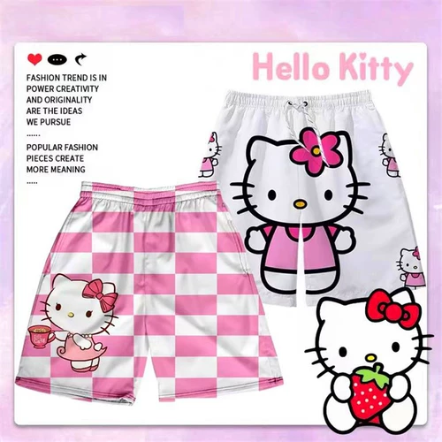 Hello kitty, Hello Kitty, летние милые шорты, пляжные трендовые штаны подходит для мужчин и женщин для влюбленных для отдыха