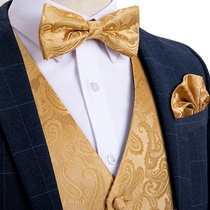 Formal Dress Gold Blue Black Paisley Wedding Suit Vest Forma