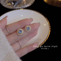 Sea Blue Cat Eye Stone Ear Nail Brief About 925 Silver Needle Earrings Harbor Wind Small 100 Lapped Retro Pearl Small Crowdwear