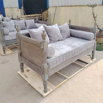 Fan-style high-end solid wood carving flower sofa small family style living room combined furniture American retro made of old trio sofa bed