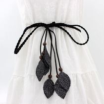 Belt with skirt Ladies braided waist rope leaves fashion tassel decoration with skirt knotted thin belt womens national style
