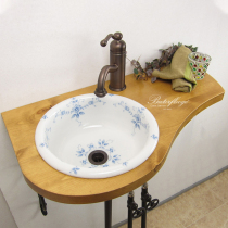 Butterfly ceramic bathroom round small wash basin Blue and white Japanese style suitable for small bathroom single apartment wash basin
