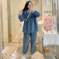Jia Ying Yuezi clothing autumn and winter postpartum coral velvet 11th 12 plus velvet padded for childbirth nursing home pregnant womens pajamas