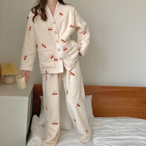 Jia Ying's monthly clothes are thickened in autumn and winter and post-partum plus velvet. November 12 Coral fleece warm nursing pajamas for pregnant women