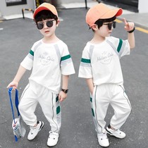 Boy summer fit short sleeves pure cotton suit 2022 new children 3-4 years 5 children handsome gas baby summer clothes tide