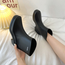 Rain Shoes Womans Style Exterior Wearing Plus Suede Slopes Heel Waterproof Shoes Warm Middle Cylinder Rain Boots Non-slip Water Shoes Glue Shoes Soft