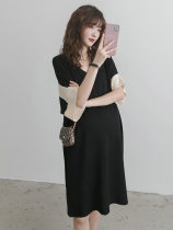 Pregnant women summer dress 2021 new fashion contrast color ice silk long dress loose thin mid-long summer skirt