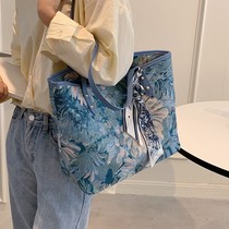 Hong Kong bag women bag 2021 New Tide art large capacity Hand bag simple Joker oil painting shoulder tote bag