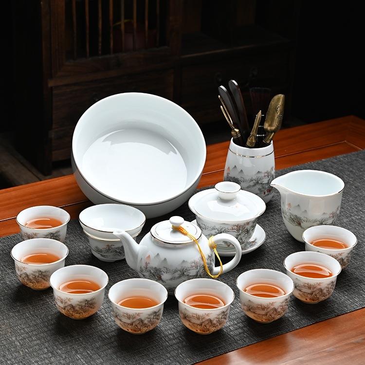 羊脂玉茶具冰种功夫红茶高档套装盖碗泡茶白瓷家用送礼茶杯精选和羊脂玉