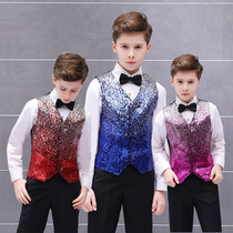 Kids Costume Vest Boy Catwalk Suit Gradient Sequin Host Recitation Piano Performance Horse Clip Vest Tide