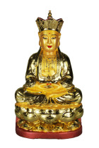 Wenli Buddha with solemn Buddha statue handmade camphor wood carving Taiwan gilt Qingshuiyan Patriarch 19 inches