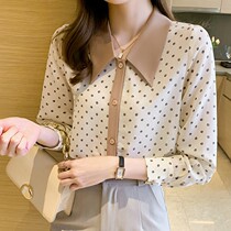 Tide brand polo shirt Women base 2021 Spring Autumn new contrast color lapel professional shirt long sleeve chiffon top