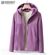 Outdoor polar fleece fleece jacket for men and women in autumn and winter thickened windproof warm cardigan hooded lamb fleece jacket