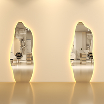 Net Red Tide Barber Shop Mirror Table Hairdresser Mirror Hair Salon Special LED Hanging Wall Single Simple