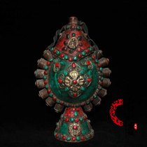 Antique collection Nepal craft pure copper painted hand inlaid gemstone brass snuff bottle decorative ornaments