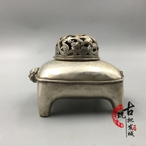 Antique Miscellaneous copper brass silver-plated lion copper furnace dragon pattern square cover four-legged incense burner home Incense Road supplies