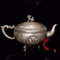 Antique white copper Tibetan silver lion head collection antique wine bottle teapot ornaments home decoration crafts