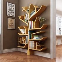 Solid wood tree-shaped bookshelf Art shelf Office decoration rack Background wall display rack Creative childrens room bookshelf