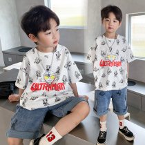 Ottman clothes boy clothing boy short sleeve suit summer dress 2022 new summer children cool handsome sports net red